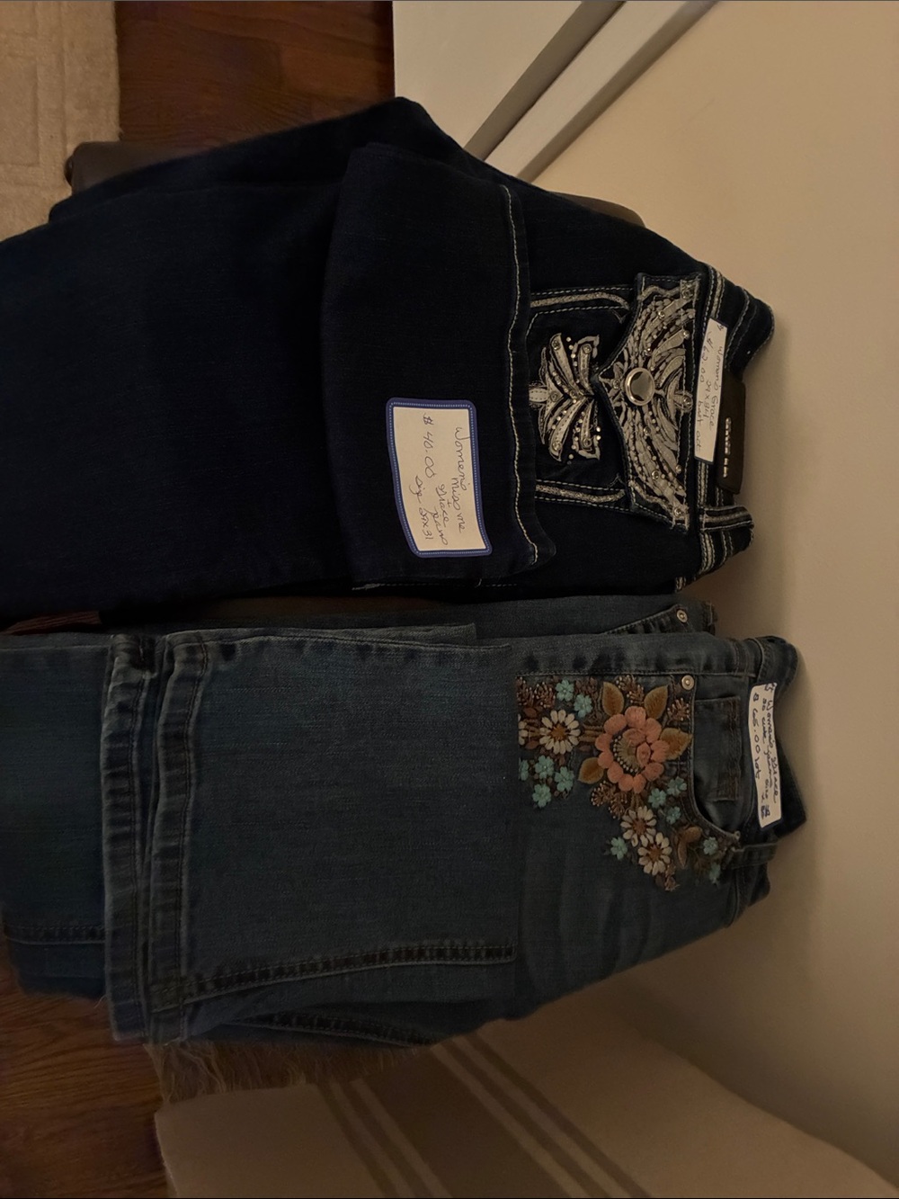 Grace in LA Dark Indigo & Medium Blue Bootcut Jeans with Floral Appliqué